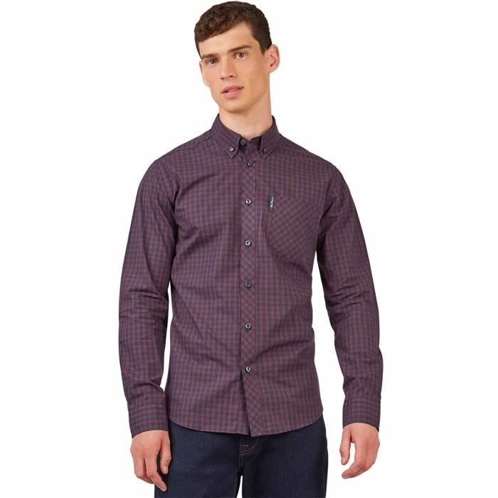 Chemise Vintage Ben Sherman - Bleu à Chevrons - Taille M - Manches Longues - Occasion Très Bon état