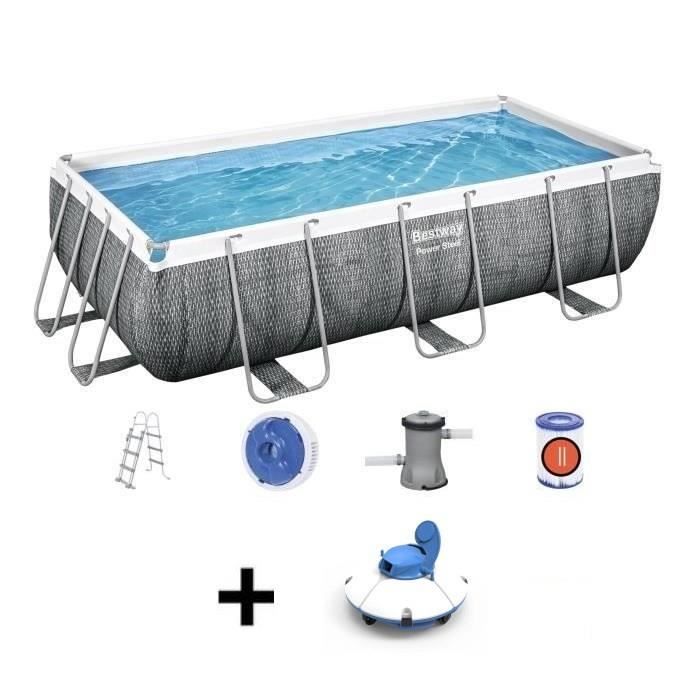 Kit Piscine hors sol tubulaire BESTWAY Power Steel 404 x 201 x 100 cm - Rectangulaire + Robot aspira