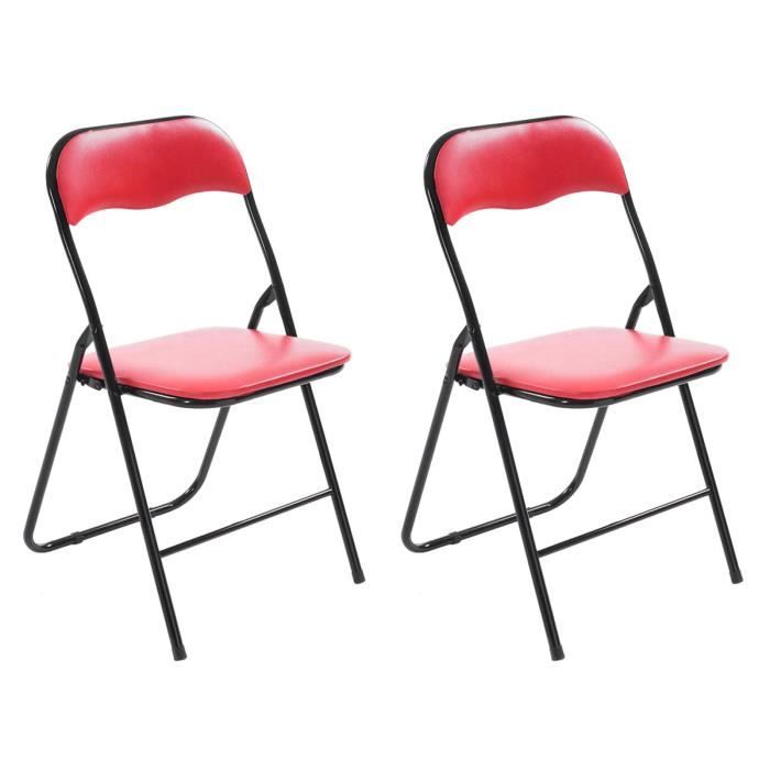 lot de 2 chaises de cuisine pliables felix - clp - rouge - noir - pieds en métal