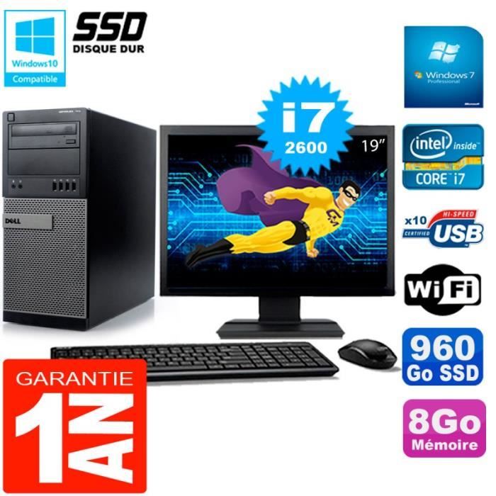 PC Tour DELL 7010 Ecran 19 Core I7-2600 RAM 8Go Disque 960 Go SSD Wifi W7