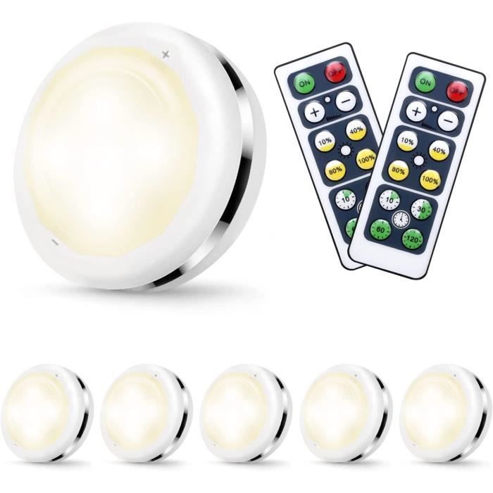 Spot Led Sans Fil a Pile Autocollant, 6 Pièces Dimmable Lampe Placard RGB Led  avec Telecommande