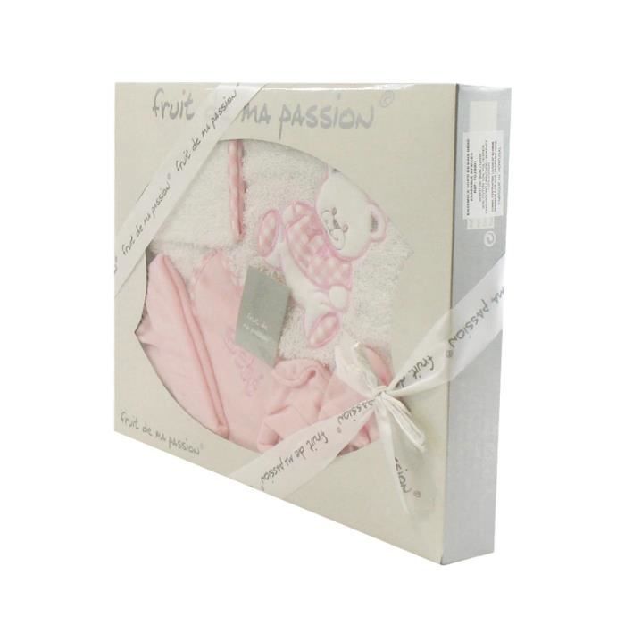 Coffret Sortie de bain blanc et rose à carreaux - Motif Nounours
