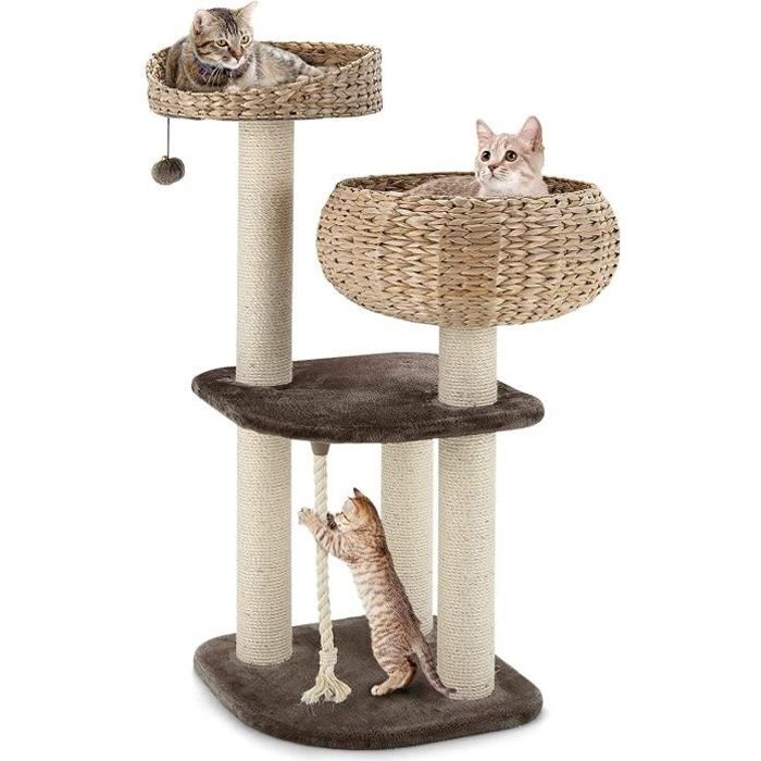 Meilleurs prix pour Arbre à Chat 4 Niveaux 104 CM - GOPLUS - Poteaux en Sisal - Plateformes/Niche/Cousin - Boule et Corde Suspendues