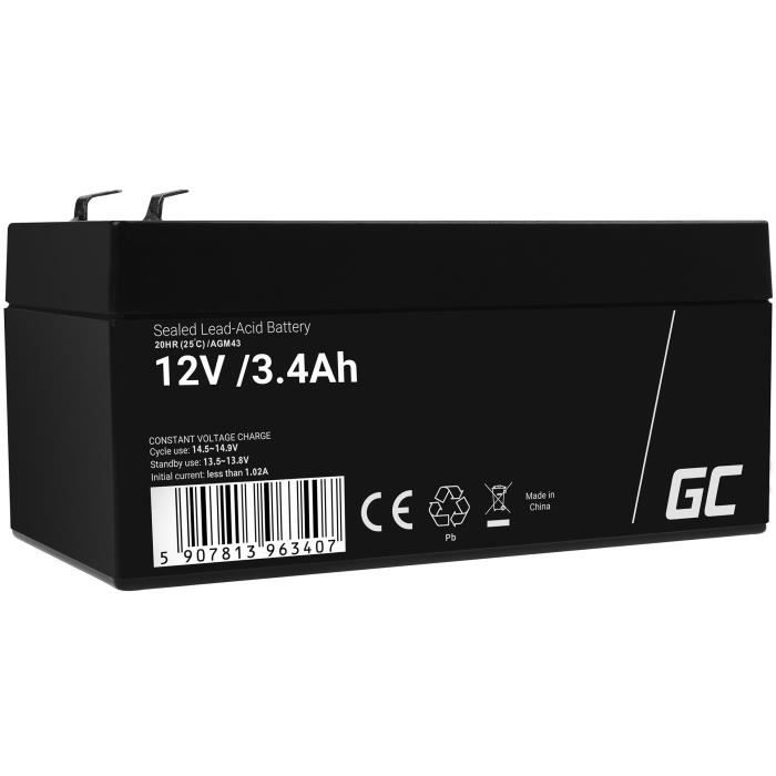 GreenCell® Rechargeable Batterie AGM 12V 3,4Ah accumulateur au Gel Plomb Cycles sans Entretien VRLA Battery étanche Résistantes