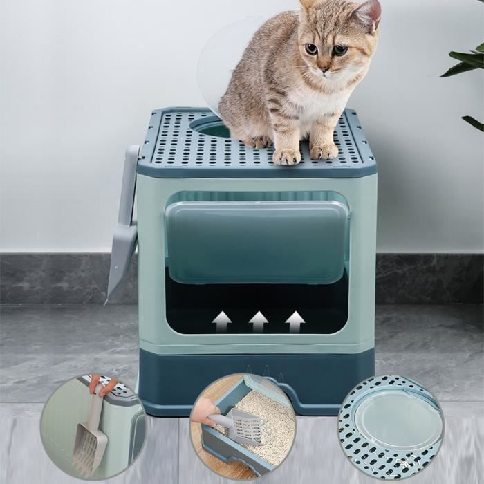 Comparer les prix de Bac à litière pliant pour chat - HUOLE - Taille moyenne - Entrée et sortie par lavant - Structure à tiroirs