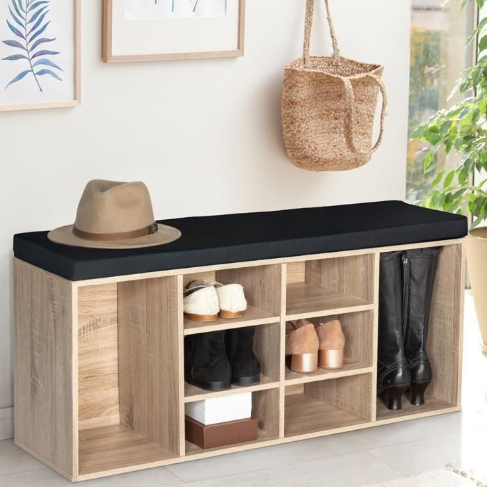 IDMARKET Banc dentrée chaussures avec coussin TEO bois façon hêtre