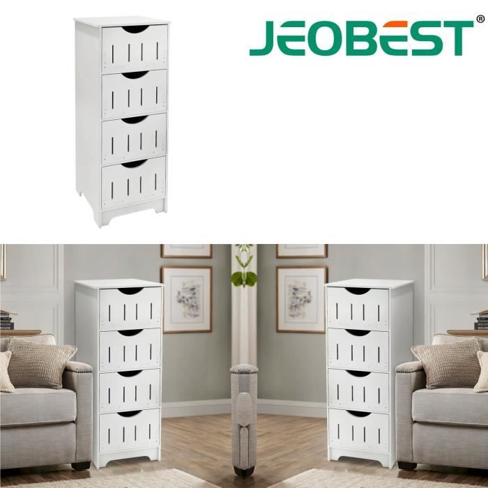 Meuble de Salle de Bain - JEOBEST - Armoire sur Pied - 4 Tiroirs - 30 x 30 x 82 cm - Blanc