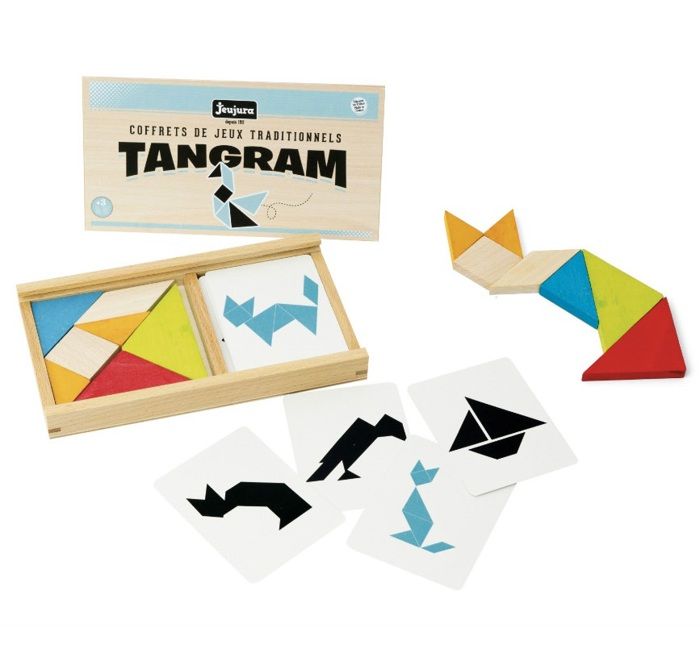 Jeu de tangram en bois - JEUJURA - 8144 - Coffret en bois - 7 pièces - 30 modèles