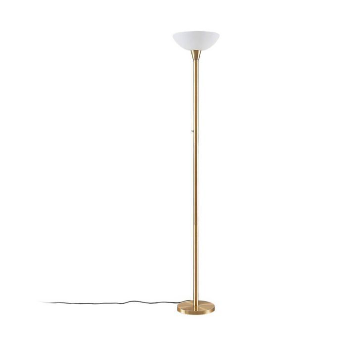 Lampadaire à éclairage indirect - Lindby - lampadaire salon - Verre - laiton mat blanc