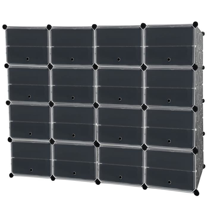 armoire à chaussures - liliin - étagère modulable - 32 casiers - noir