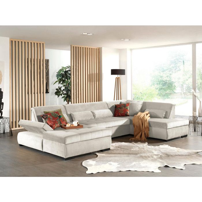 Vermont - canapé panoramique dangle droit - 7 places - XXL - en velours - Beige