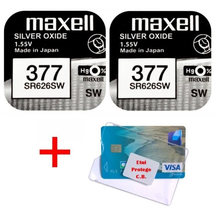 Pile montre SR626SW 377 AG4 MAXELL Oxyde d'argent 1,55V 377 SR66 SR626 lot  de 2 piles, capacité 28mAh avec étui pour Carte Bancaire - Cdiscount Jeux -  Jouets