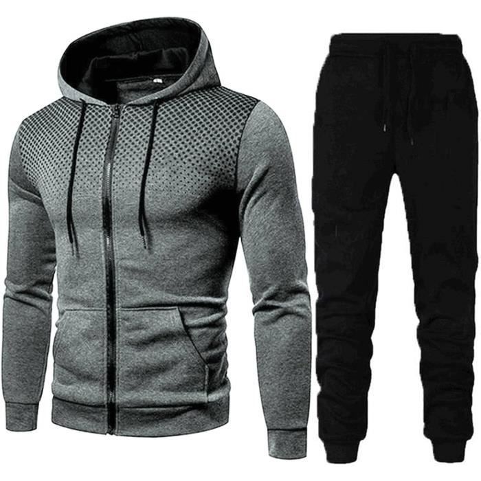 Tenue Sport Homme DContract Hooded Survetement Sport Ensemble Doux Chic  VTement Complet Full Zip Sweat Capuche gris Gris - Cdiscount Prêt-à-Porter