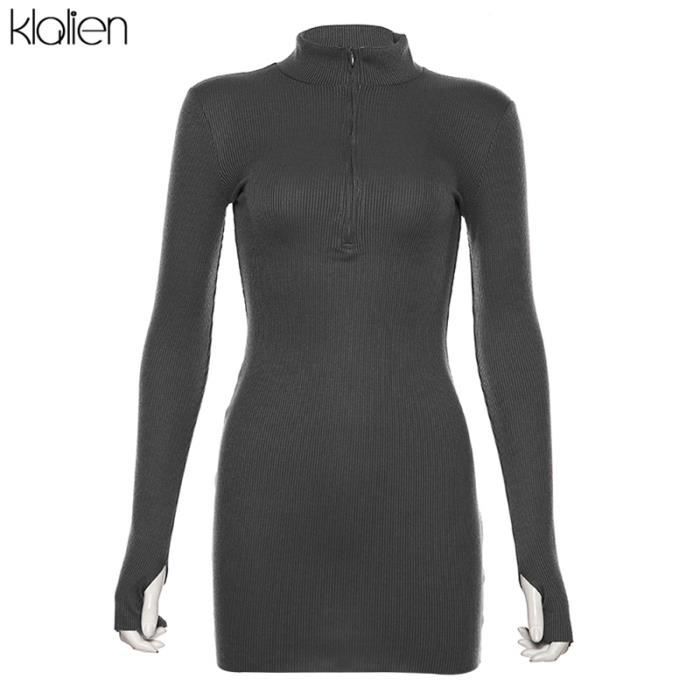 Robe Femmes KLALIEN mode solide noir d contract fermeture clair