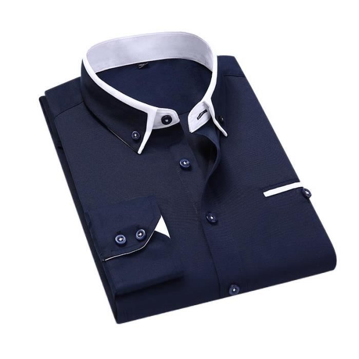 Chemise Slim Fit Homme Manches Longues Style Business Chemise Unie