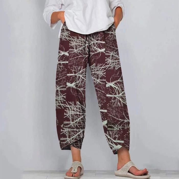ShallGood Pantalon Sarouel Femme Ample 3/4 Taille Haute - Yoga Fitness Casual Été