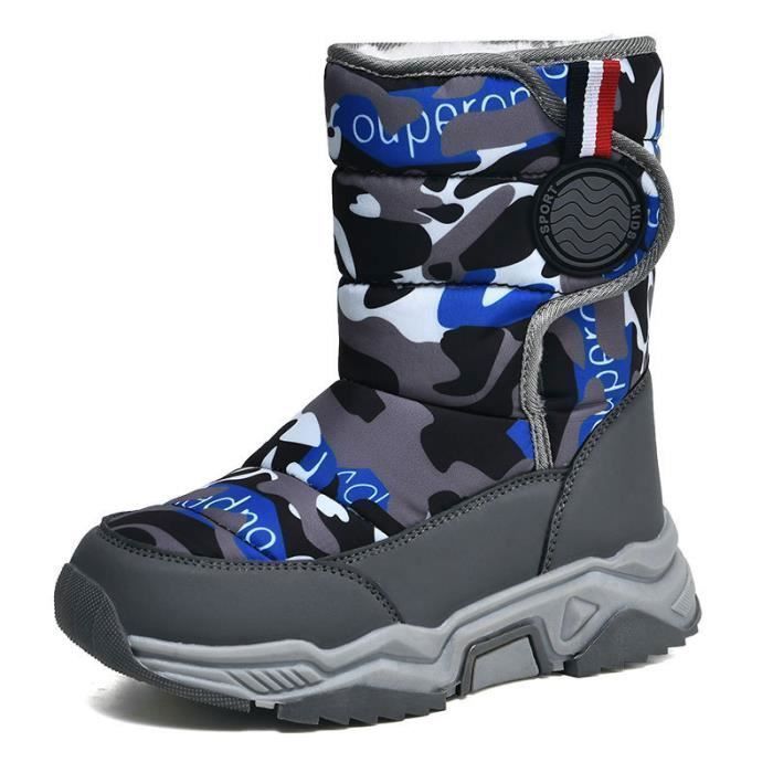 Enfant Garçon Botte de Neige Chaude Antidérapant Camouflage Chaussures  Fourrure Doublé Hiver Gris - Cdiscount Chaussures