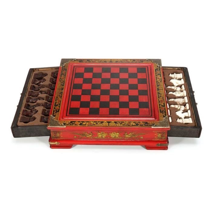 Jeu d'échecs cadeau jeu d'échecs en terre cuite guerriers jeu d'échecs vintage 32 pièces d'échecs échiquier en bois jeu d'échecs (couleur