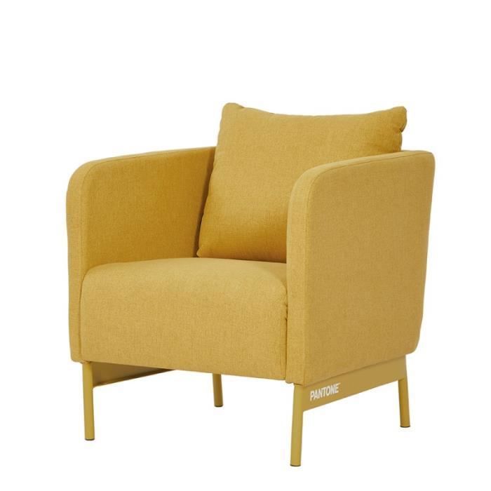 fauteuil tissu jaune moutarde avec piètement métal jaune moutarde