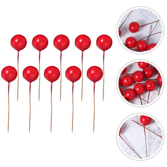48 Tiges De Baies Rouges Artificielles 18 Cm - Décoration Noël, Houx, Sapin, Couronnes - Fangoo