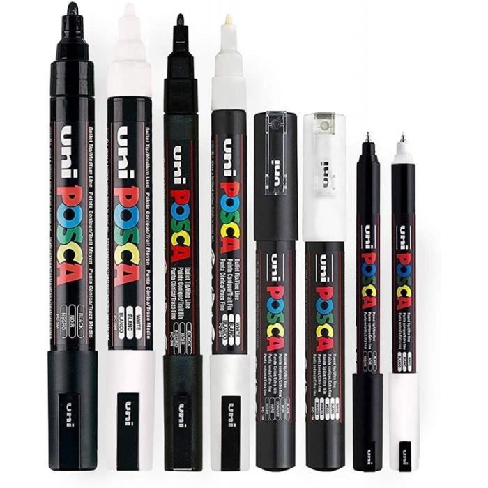Lot de 8 stylos Posca noir et blanc PC-5M, PC-3M, PC-1MC, PC-1MR -  Cdiscount Beaux-Arts et Loisirs créatifs