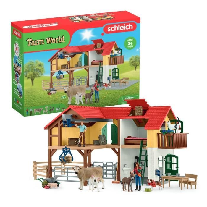 Ferme avec étable et animaux, coffret de 97 pièces avec figurines de fermier, plusieurs animaux et a