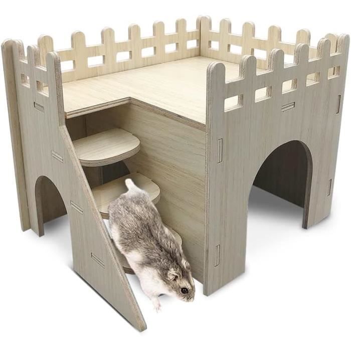 Maison En Bois Pour Hamster Avec échelle Et Tunnel – Cachette Naturelle Pour Hamster, Gerbille Et Cochon D'Inde