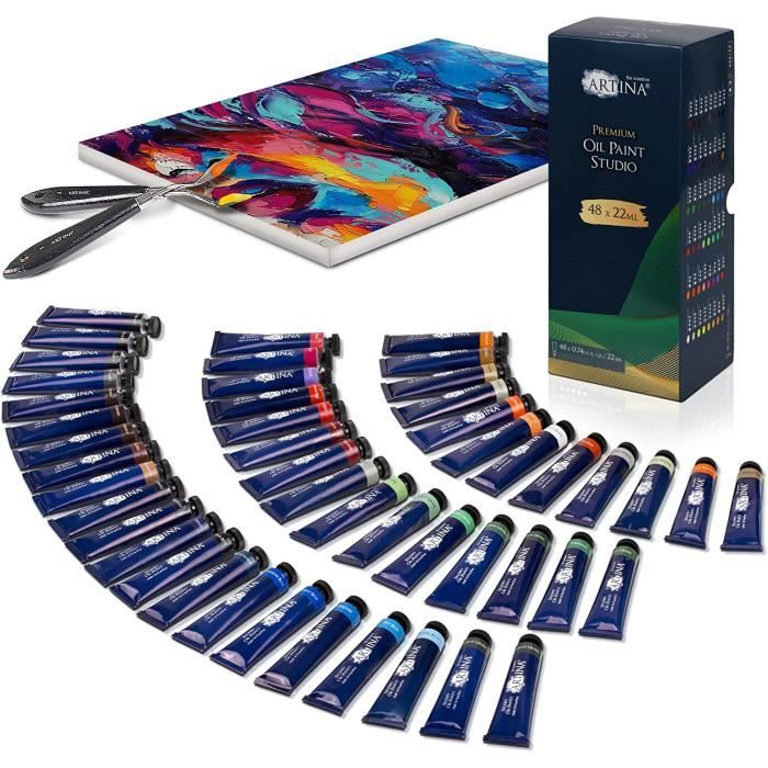 Studio Set de Peinture à l‘Huile 48x22 ml Kit Peinture Huile Miscibles pour Pein e avec