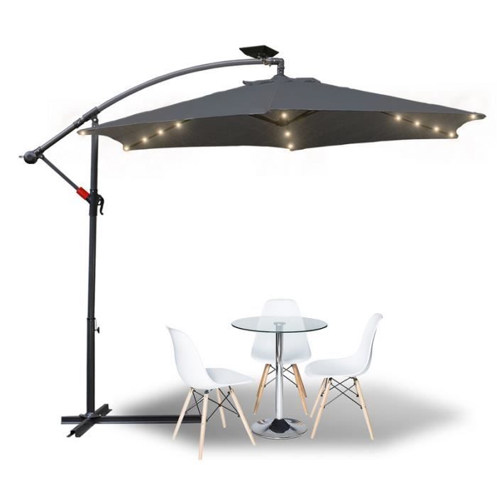 Ombrelle Extérieure Grande Taille Parasol Double RELAX4LIFE 4.7m Avec LED Solaire - Base Incluse - Manivelle - Protection UV Et Intempéries Parasol Terrasse Manivelle