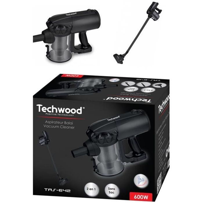 Aspirateur Balai NOIR 2en1 0.5L 600W Techwood NOIR Balai / à main filaire, cyclonique sans sac VACCUUM CLEANER