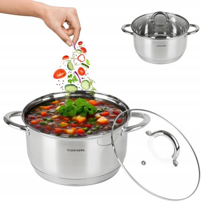Casserole Universelle Inox 4L Avec Couvercle Verre - 22 Cm Induction - Fond Encapsulé 5 Couches Casserole Universelle Inox 4L Avec Couvercle Verre - 22 Cm Induction - Fond Encapsulé 5 Couches