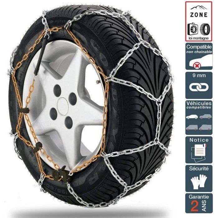 Chaînes à Neige Manuelles 9mm - Pour Pneus 215/55 R16 - Sécurité Hiver