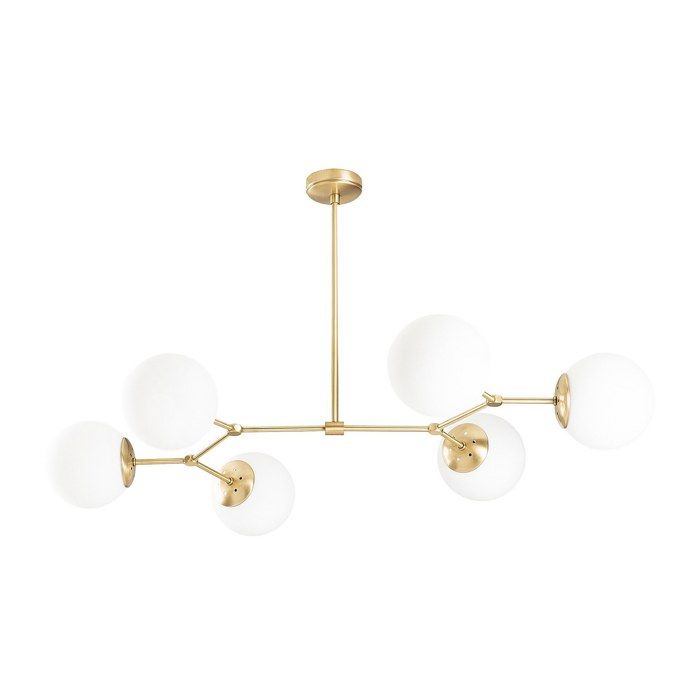 Lustre en métal - 6 globes - L. 100 x H. 52 cm - Doré et blanc - DAMAR