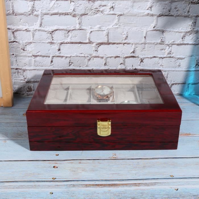 Boîte à Montres En Bois 6 Places - Couvercle En Verre, Coussins Amovibles, Rangement Pour Bijoux, Cadeau élégant