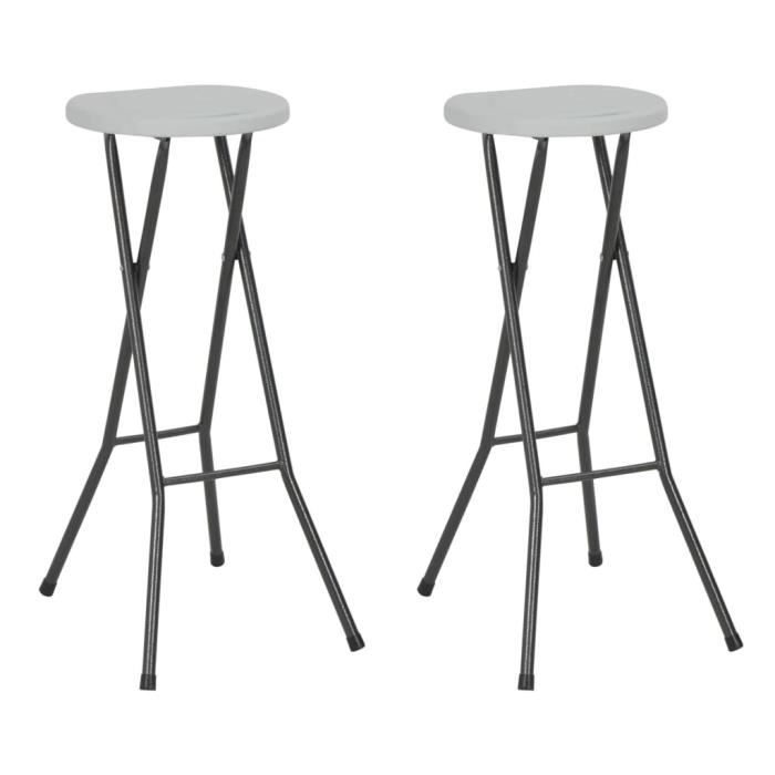 Tabourets de bar pliables 2 pcs PEHD et acier Blanc 44562