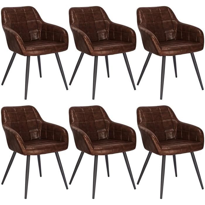 WOLTU Lot de 6 Chaises de salle à manger rembourrée en similicuir aspect cuir antique Chaises de cuisine pieds en métal Brun
