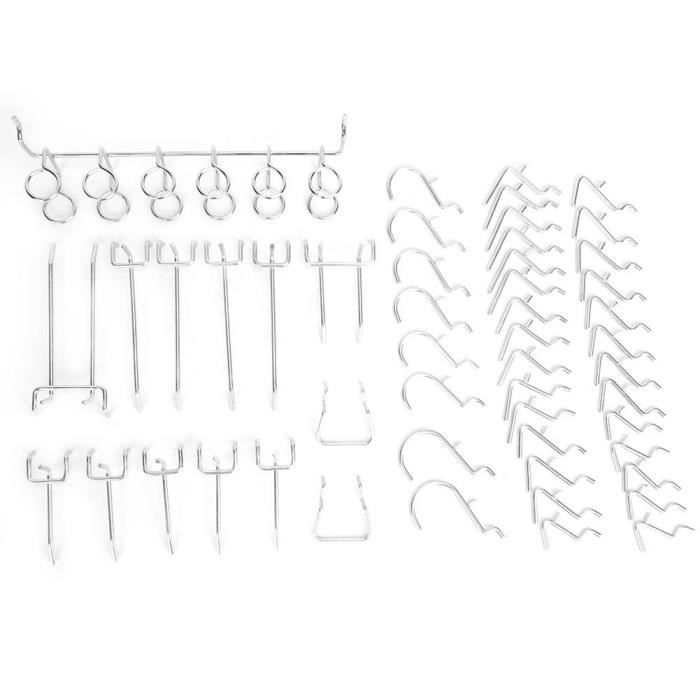 80 Crochets Pour Panneau Perforé - Différents Modèles (courbés, Droits, Obliques…) En Fer Nickelé - Pour Garage, Atelier, Rangement Outils