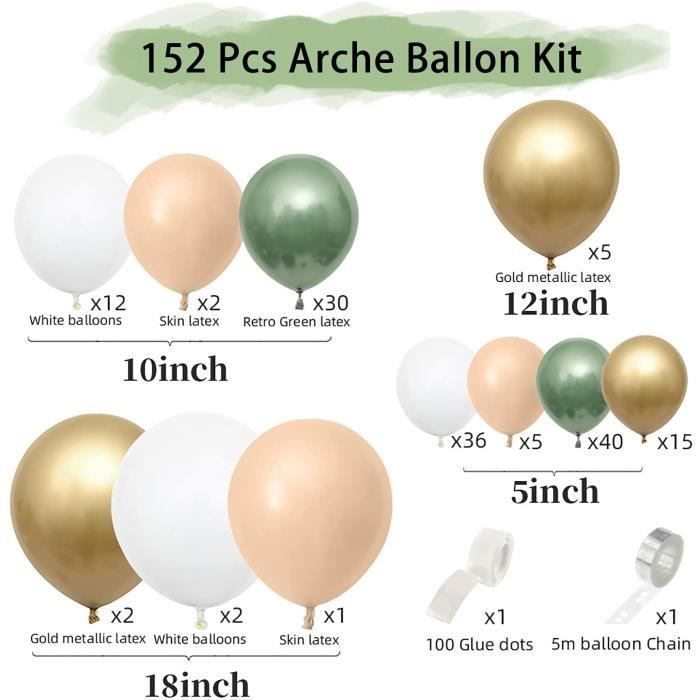 Arche Ballon Vert152 Pièces Ballons Anniversaire Vert Olive Sauge et Blanc  Or en LatexGuirlande Décoration Jungle Safari Anni 278 - Cdiscount Maison