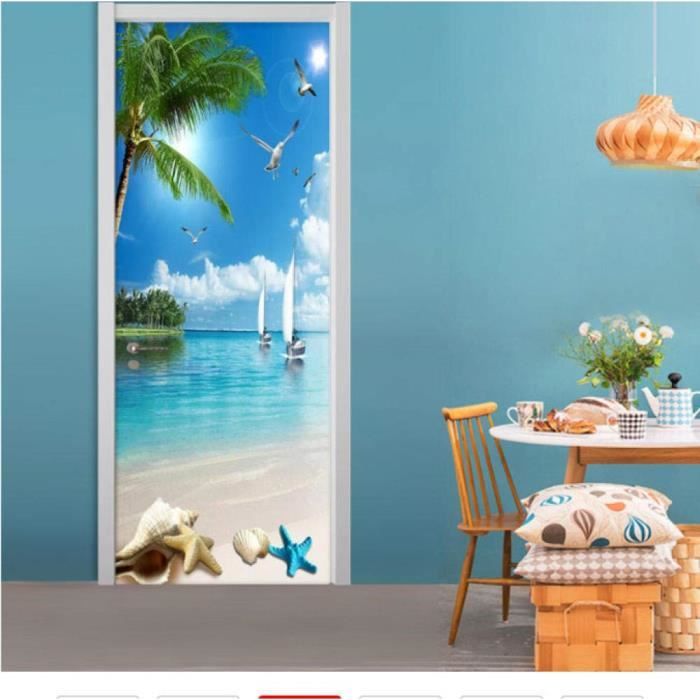 Sticker Porte 3D Effet Trompe-l’œil Hawaii – Vue Sur Mer, 85x215cm, PVC Amovible – Décoration Chambre, Salon - 7