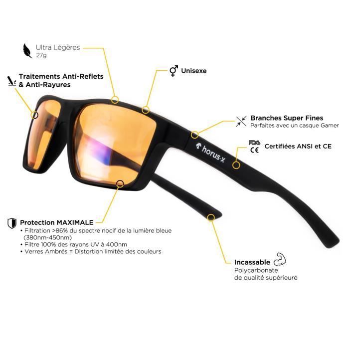 HORUS X One Amber Lunettes Anti Lumiere Bleue Gaming Homme Femme Protection Ecrans Jeux Video Console PC Cdiscount Bijouterie
