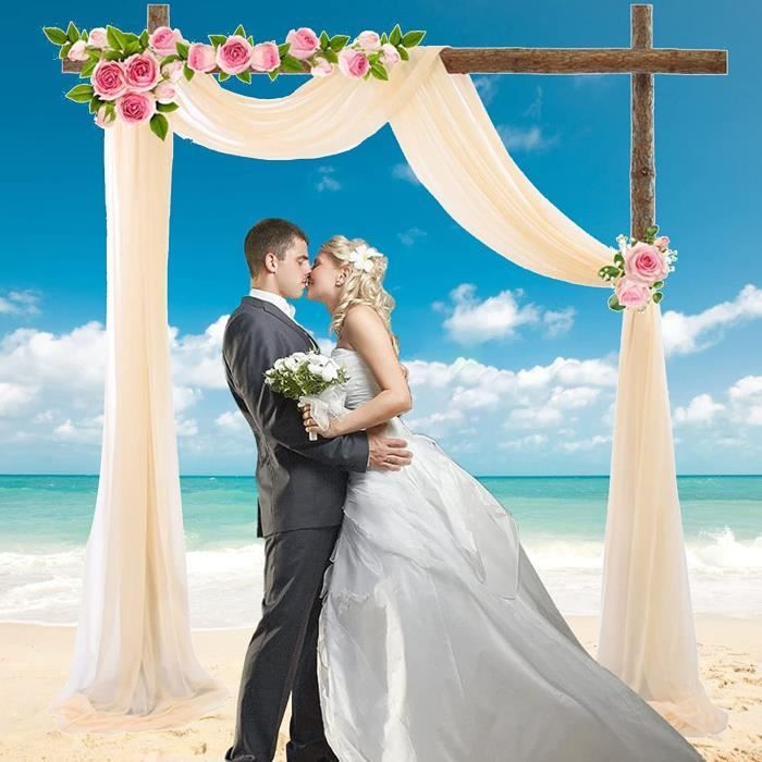 skytowards Voilage Rouge Mariage, Tenture Deco Mariage 70x550cm Rideau de Fond Mariage Tulle Arche Mariage Tissu Drapé Mariage pour Décoration de Mariage Ceremonie Fête