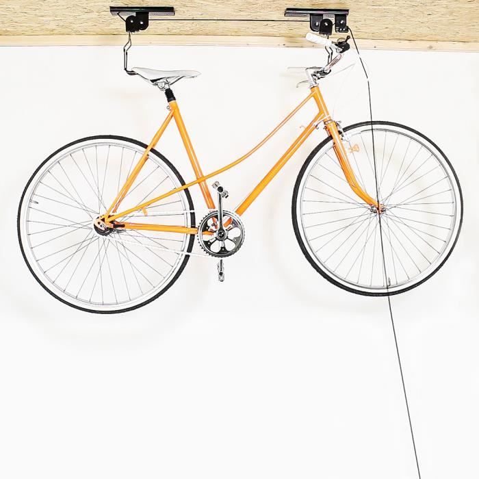 Relaxdays Support vélo rangement vélo plafond Garage Ascenseur VTT Stockage  bicyclette, noir