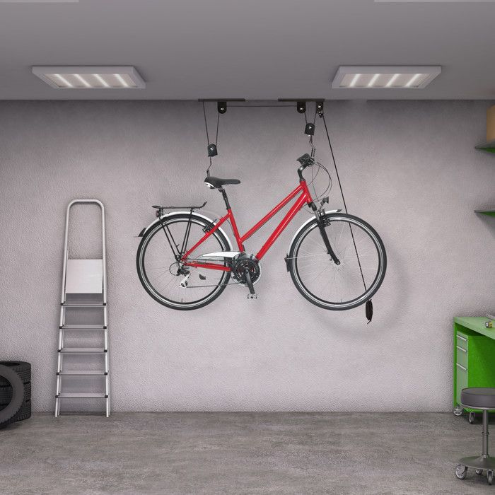 Relaxdays Support vélo rangement vélo plafond Garage Ascenseur VTT