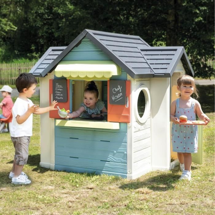 Smoby Life Maison Chef House – Cabane Cuisine Et Marchande Avec 48 Accessoires – Extérieur, Anti-UV, Recyclé – Dès 2 Ans