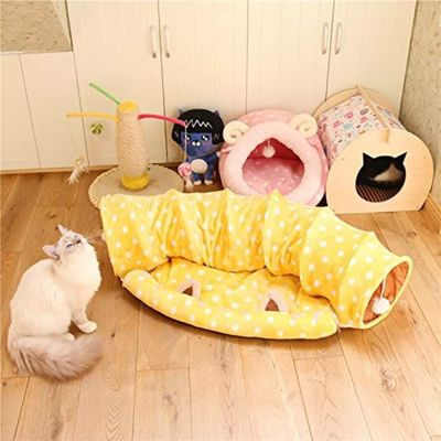 Tunnel-niche Pour Chat à 3 Ouvertures – Avec Tapis De Sommeil – Jeu Interactif Et Cachette Douillette Pour Chaton/chien