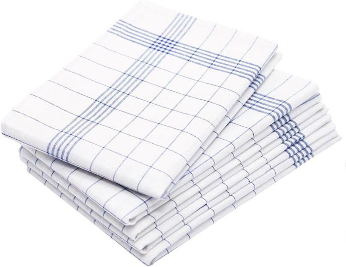 Lot De 2 Torchons De Cuisine à Carreaux Bleus - 100% Lin, Faits Main