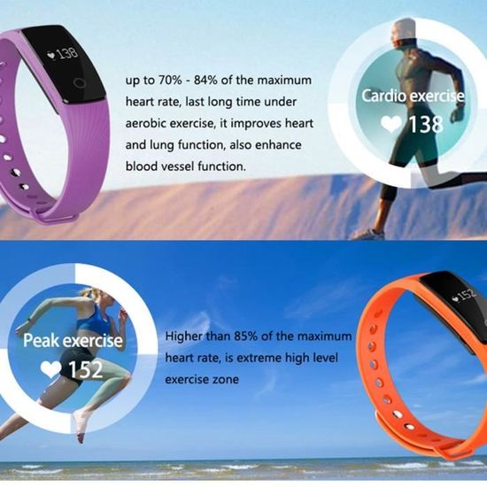 Id107 Plus HR Smart Bracelet tracker dactivité écran OLED de 0,96 en sommeil moniteur de fréquence cardiaque Compteur de calories podomètre Bluetooth Sport Bracelet pour iOS Android