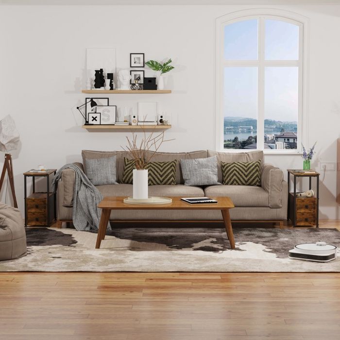 ZEXVIDA Table D'Appoint Étroit 2-en-1 Avec Porte-Revue – Idéale Pour Petits Espaces, Style Industriel Marron, Table De Chevet Ou Bout De Canapé