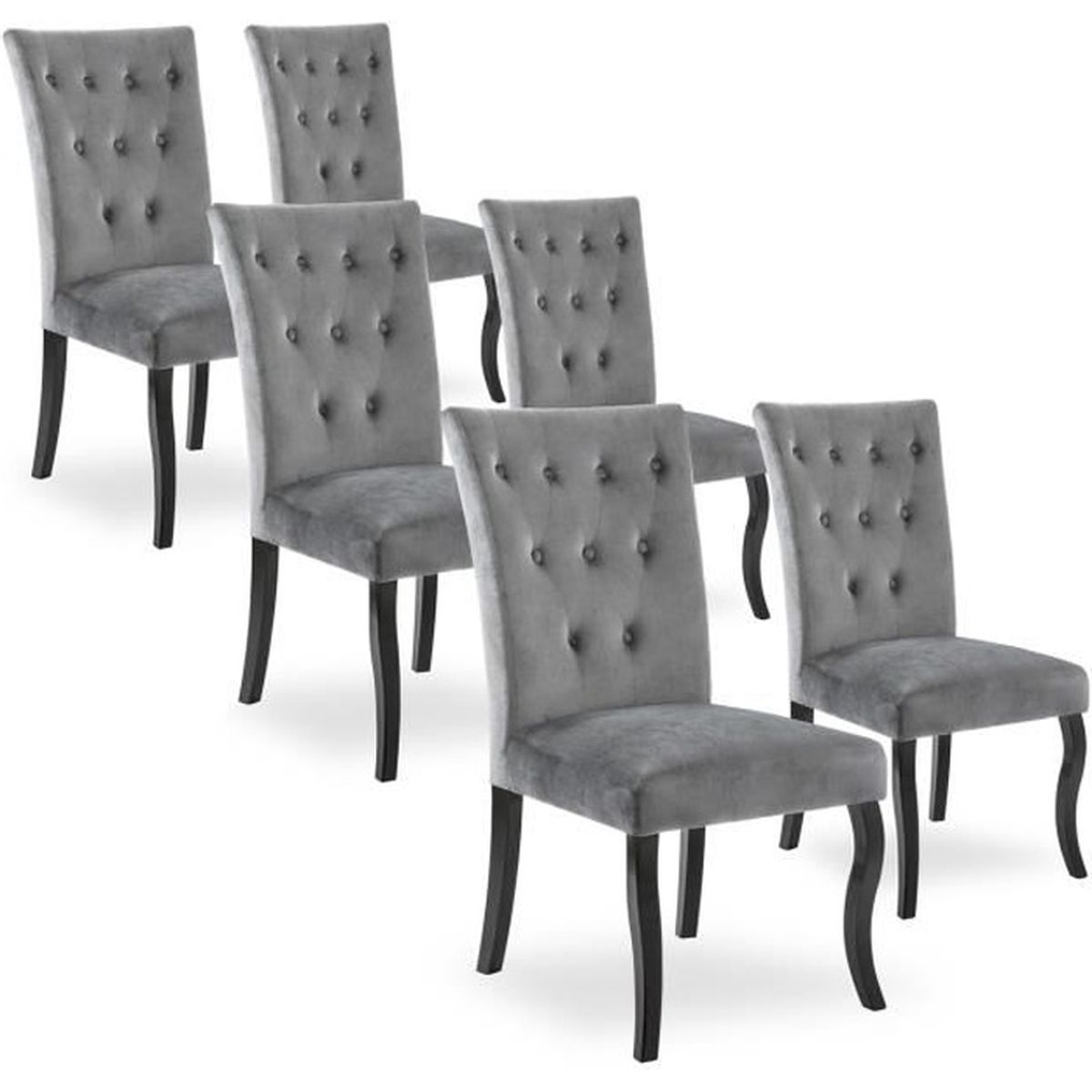 Lot de 6 chaises capitonnées Chaza Velours Gris  Cdiscount Maison