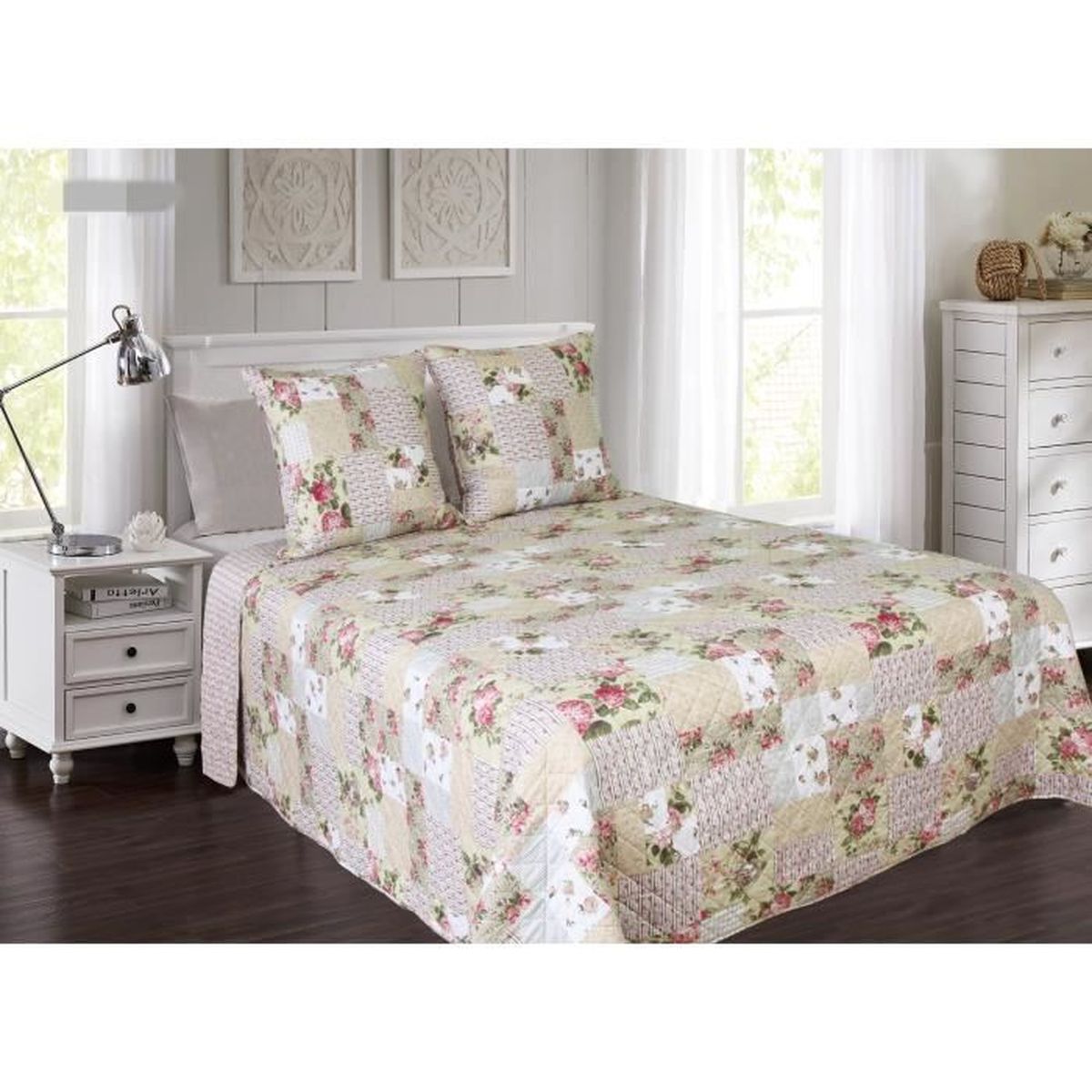 Couette Imprimée Couvre-lit Boutis 2 Places 220x240 Cm Imprimé Rose Avec 2 Taies 65x65 Cm - Microfibre, Lavage 30°C